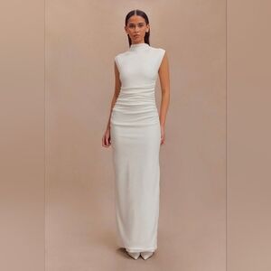 Meshki White High Neck Sleeveless Maxi Bridal Dress